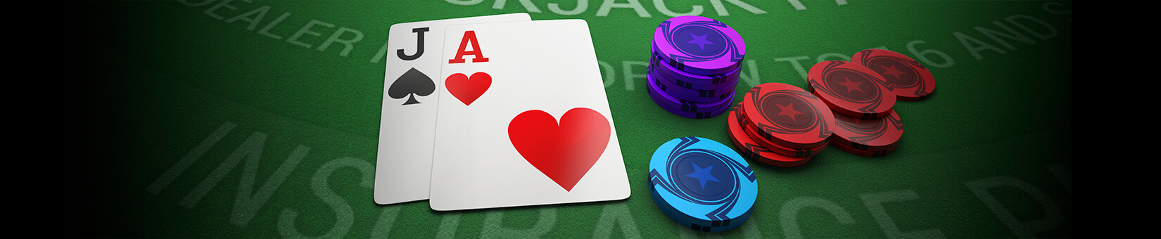 blackjack table, cards and chips
